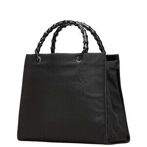 Gucci Black Handle Bamboo Nylon Top 2way Handbag
